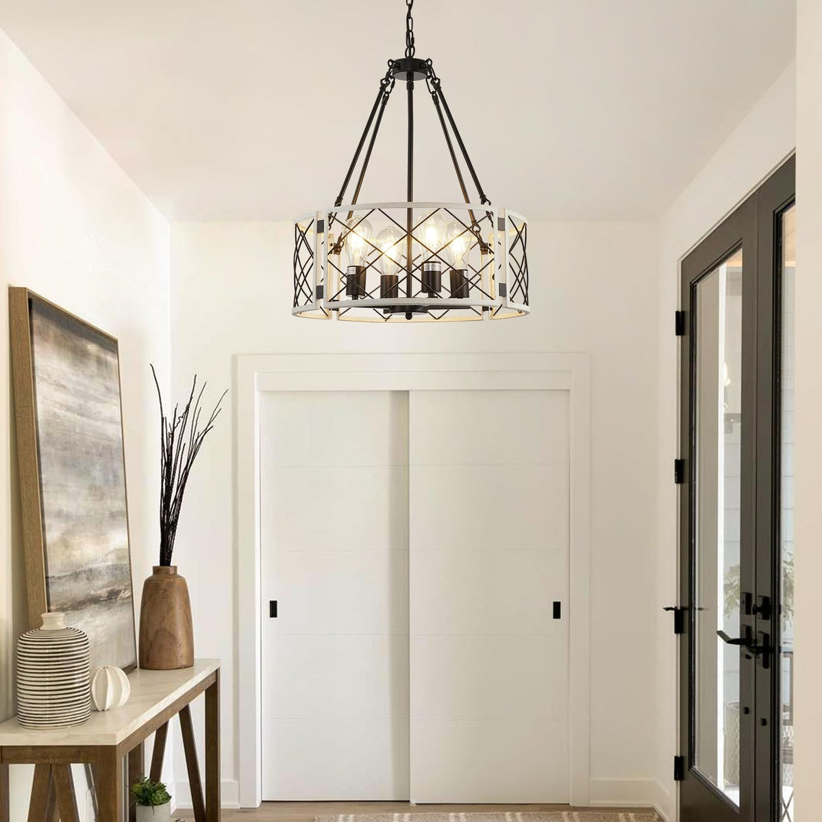 20'' Farmhouse Chandelier (Vintage White-20"(Easy to Install) / 4-Light)