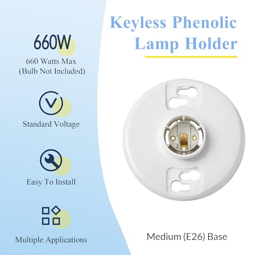 40 Pcs E26 Medium Base Light Socket Replacement (White Phenolic Resin)