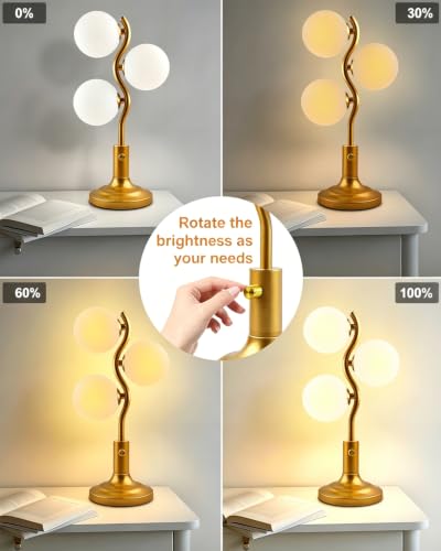 Globe Gold Table Lamp for Bedroom Gift Dimmable G9 3 Bulbs Included (01-Gold-Globe-3-S)