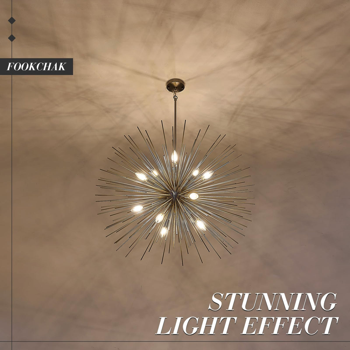 35in Nickel Sputnik Chandelier 12 Light Starburst Light Fixture Solid Metal (Nickel / 35 inch)