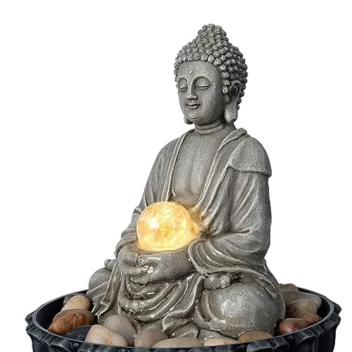 Tabletop Buddha Waterfall Fountain (Dark Grey Buddha / 7.1"L x 7.1"W x 9.6"H)