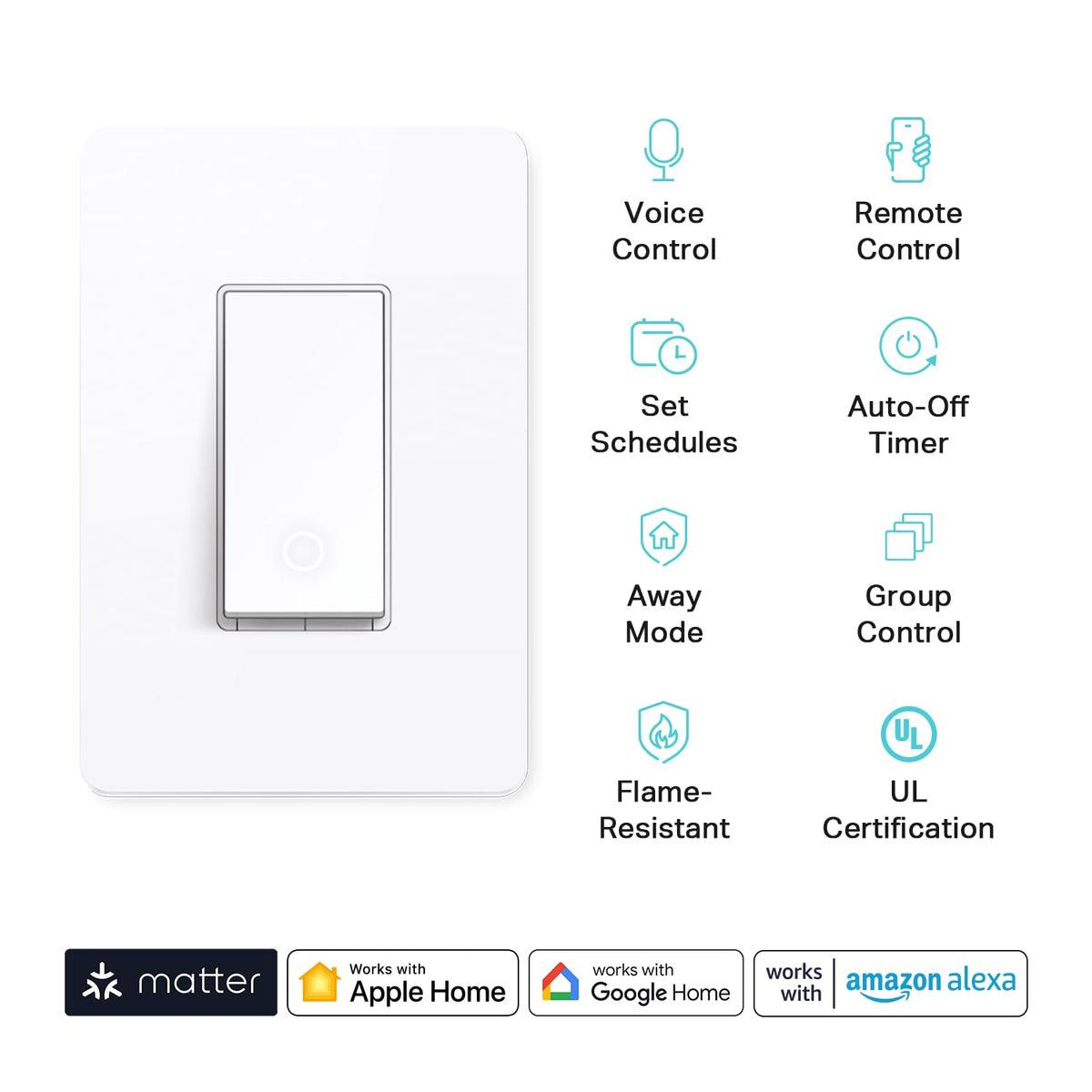 Kasa Matter Smart Light Switch (White, Matter Compatible / 3 Pack)