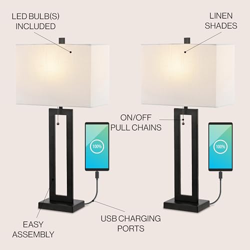 Sabrina 28.5" Metal USB Industrial Lamp (Black)