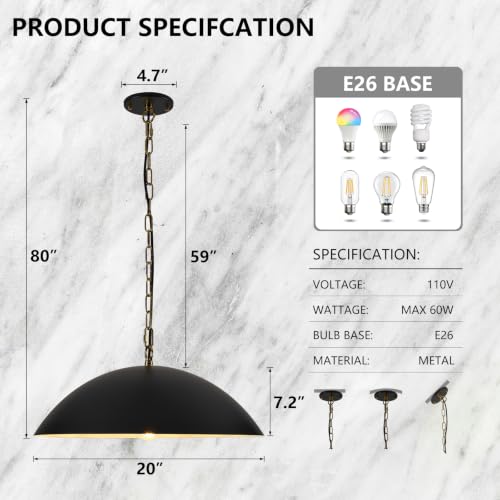 20" Modern Large Pendant Light (Black / 20"-3 Pack)