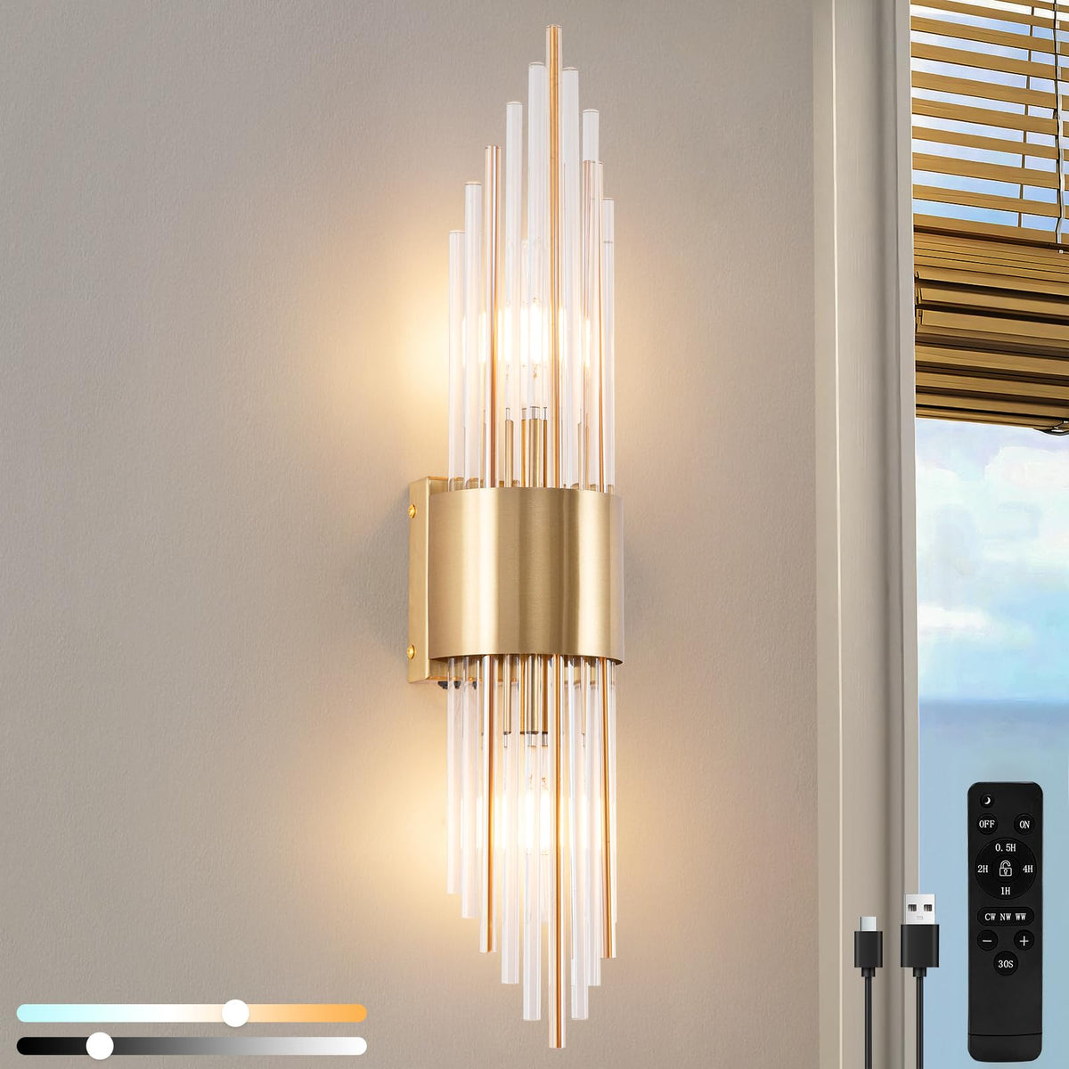 Battery Operated Wall Sconce 2 (Gold 1-pack)