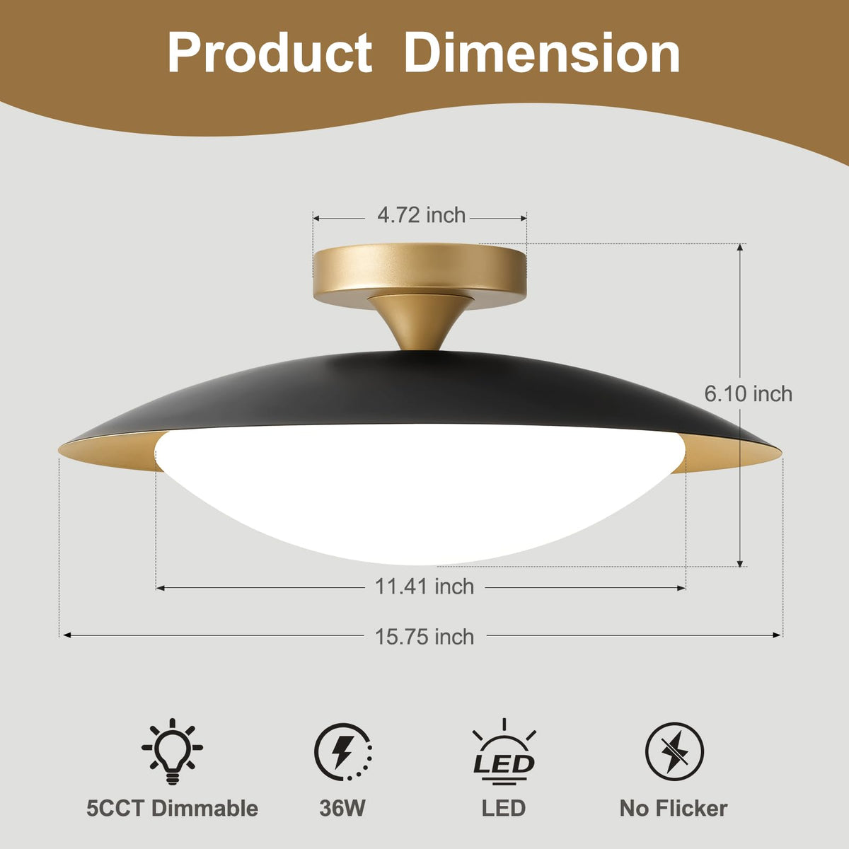 Dimmable Modern Mid (15.7IN / Black)