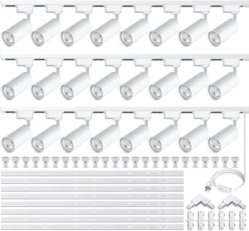 Plug in H Type LED Track Lighting Kits Dimmable Adjustable Angle Heads (Complete Kit)