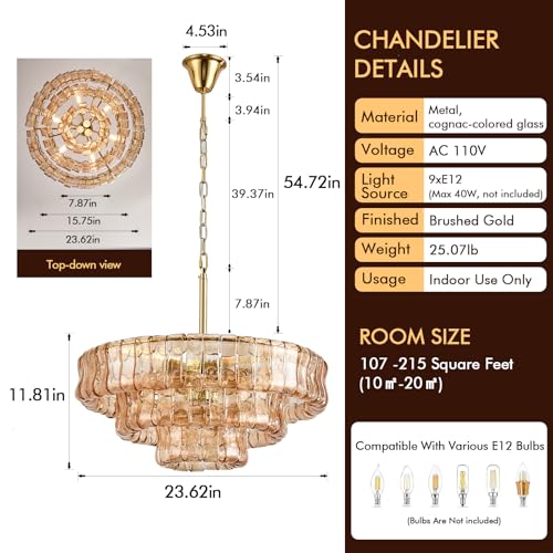 23in Large Chandelier Gold (Round Amber & Gold Chain / 23.6in)