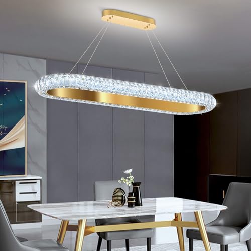 40'' Oval Ring Crystal Chandelier Modern LED Dimmable Ring Pendant Light Chandelier for Dining Room Living Room Gold (Gold / 1 Ring Oval 40")
