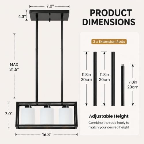 3 Light Black Kitchen Island Lighting (Black 01 & Milky White Glass / 3 Light)