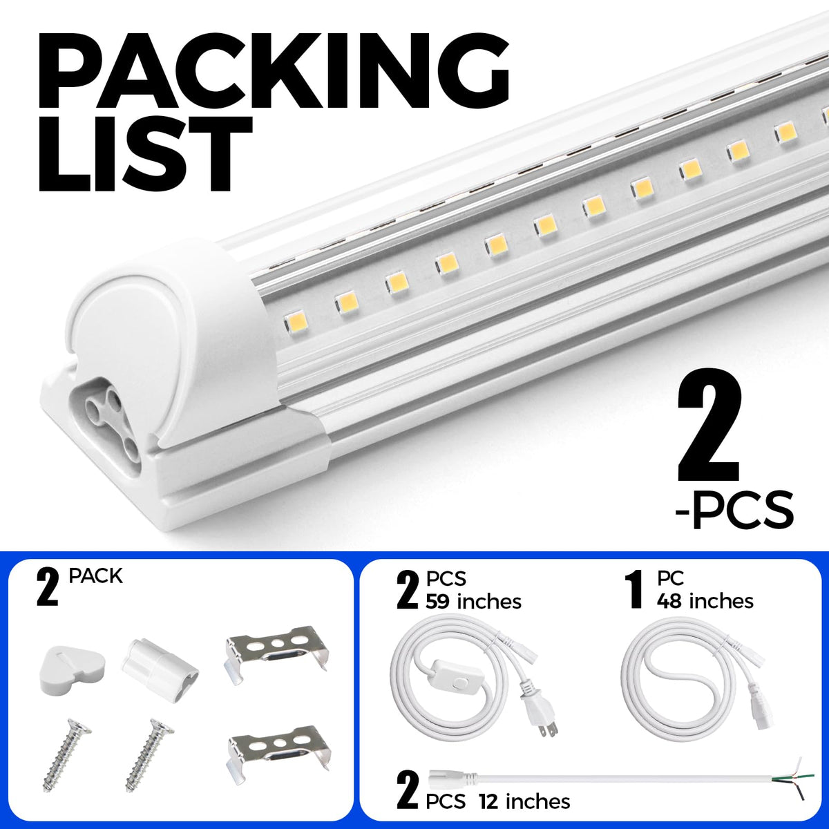 T8 LED Shop Lights 4FT (6500K / 4ft-2 Packs)