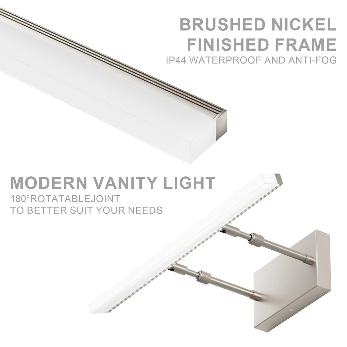 Brushed Nickel Vanity Light Adjustable 20 inch Modern LED Bathroom Light Fixtures Over Mirror Rotatable Vanity Lighting 5500K (Brushed Nickel / 19.7 in)