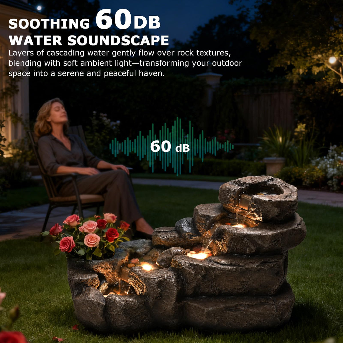 38.2" L Garden Rock Water Fountain Outdoor (38.2’’L / Brown)