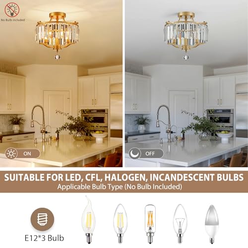 Crystal Gold Chandeliers Modern Farmhouse Small Chandelier 12.2 Inch 3 (055-Gold)