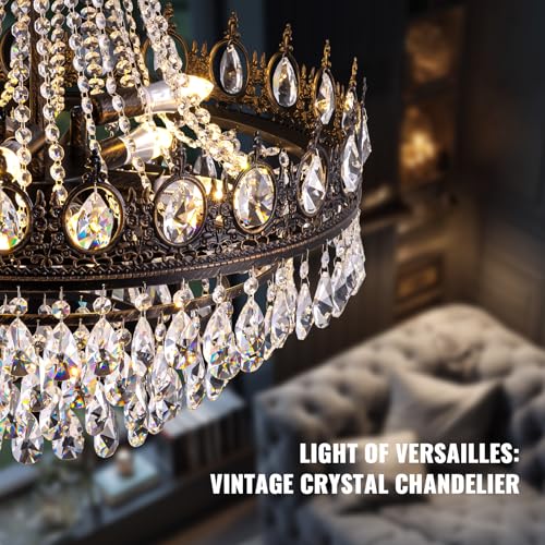 Vintage Crystal Chandeliers for Dining Room Light Fixture (D24"H27"- Antique Bronze)