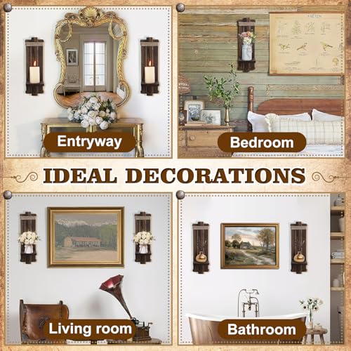 Handmade Wooden Candle Sconces Set of 2 Farmhouse Wall Decor (Brown / 5.3"L x 4.7"W x 16"H)