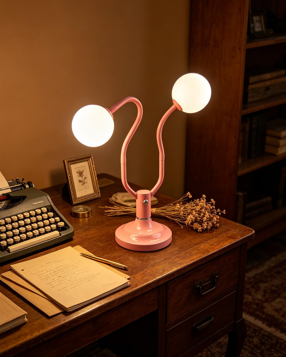 Pink Globe Table Lamp Dimmable Magic DIY Arms G9 Bulbs Included (15-Pink-Globe-2U-Magic DIY Arms)