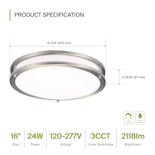 LED 16" Round Flush Mount Lighting (Brushed Nickel)