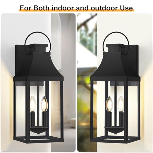 2-Pack 20-Inch Outdoor Wall Sconces, Black 2-Light Lanterns (No Sensor / 20 Inch)