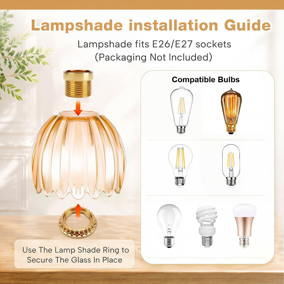 4 Pcs Glass Tulip Lamp Shade (Amber)