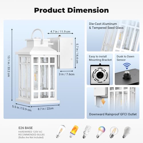Outdoor Wall Lights with GFCI Outlet (White / D2D 2-Pack)