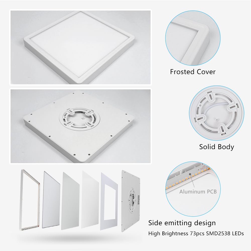 9Inch 18W Square LED Ceiling Light Fixtures Flush Mount (Daylight White / 9 inch White)