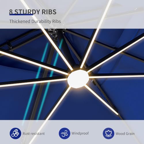 9x12 FT Cantilever Offset Patio Umbrella with Lights (Navy)