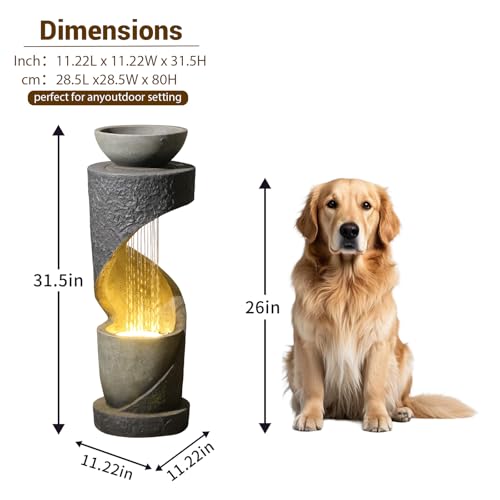 31.5H Spiral Outdoor Water Fountain with Bowl Planter (30.3H)
