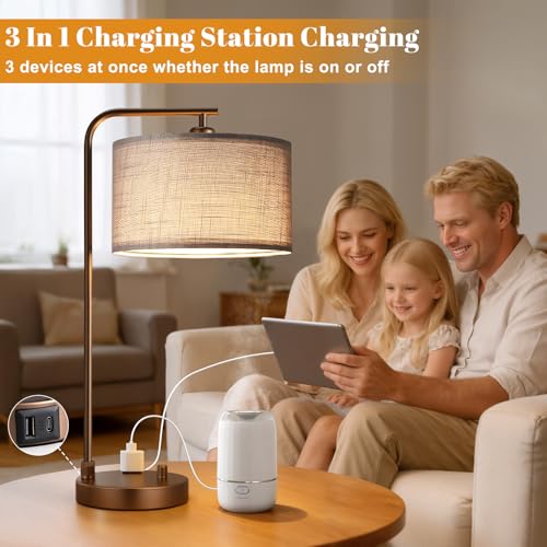 Brown Bedside Lamps Set of 2 (C-Gray Shade & Brown Base)