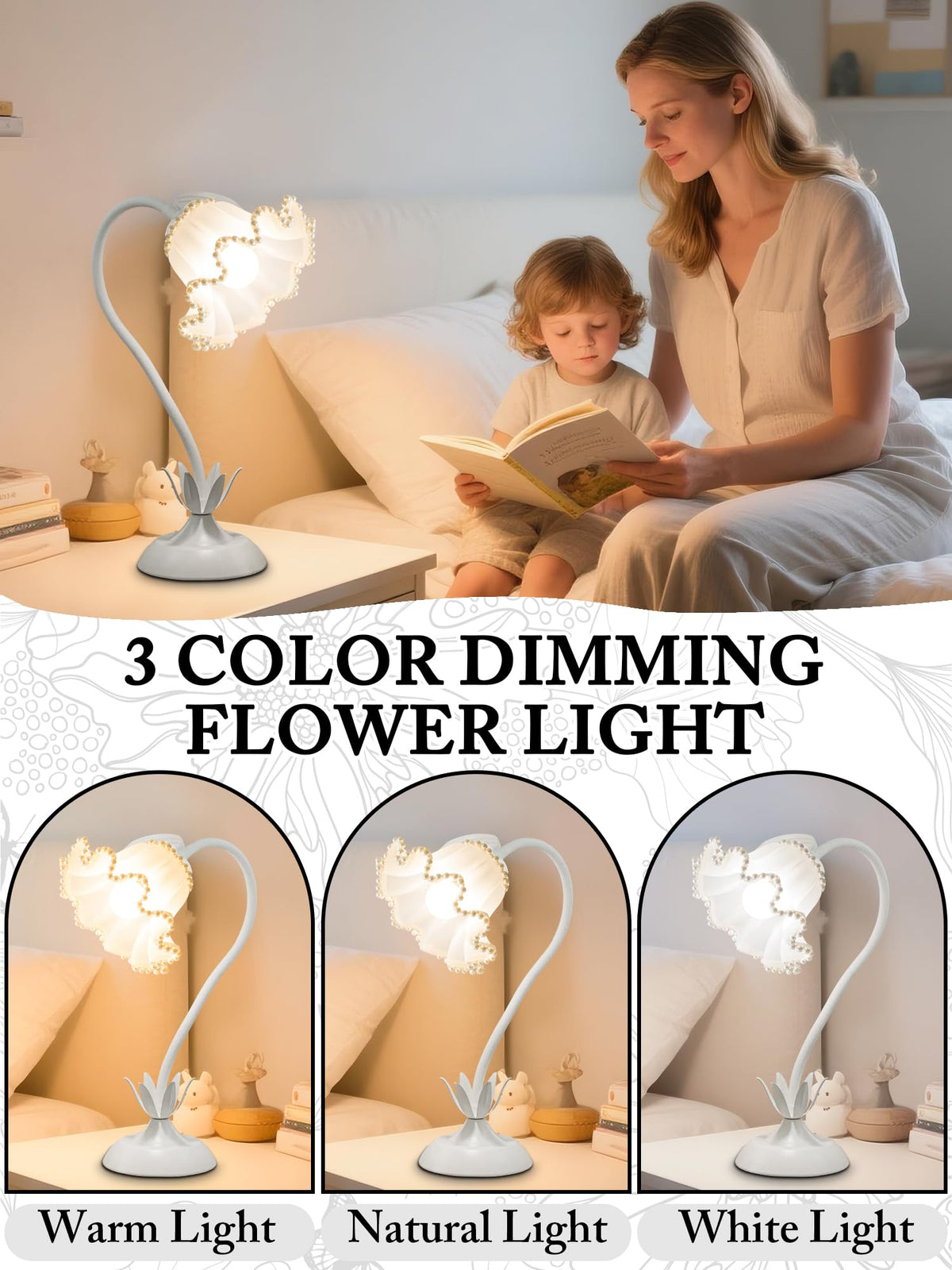 Flower Table Lamp (White Pearls)