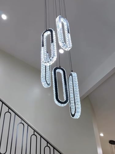 Modern LED Chandelier 5 Ring Black LED Pendant Light Adjustable Height Hanging Chandelier for Staircase Foyer (Black / 5 Rings (New))