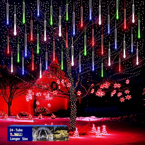 Outdoor Christmas Decorations 24 Tube Meteor Shower Rain Lights (Multi-colored)