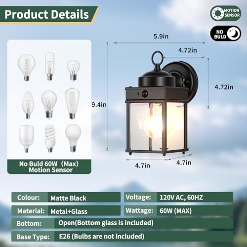 Dawn to Dusk Sensor Motion Sensor Outdoor Wall Light Fixtures Waterproof Black Exterior Porch Lighting Fixture Anti (Motion Sensor Function / 2 Pack)