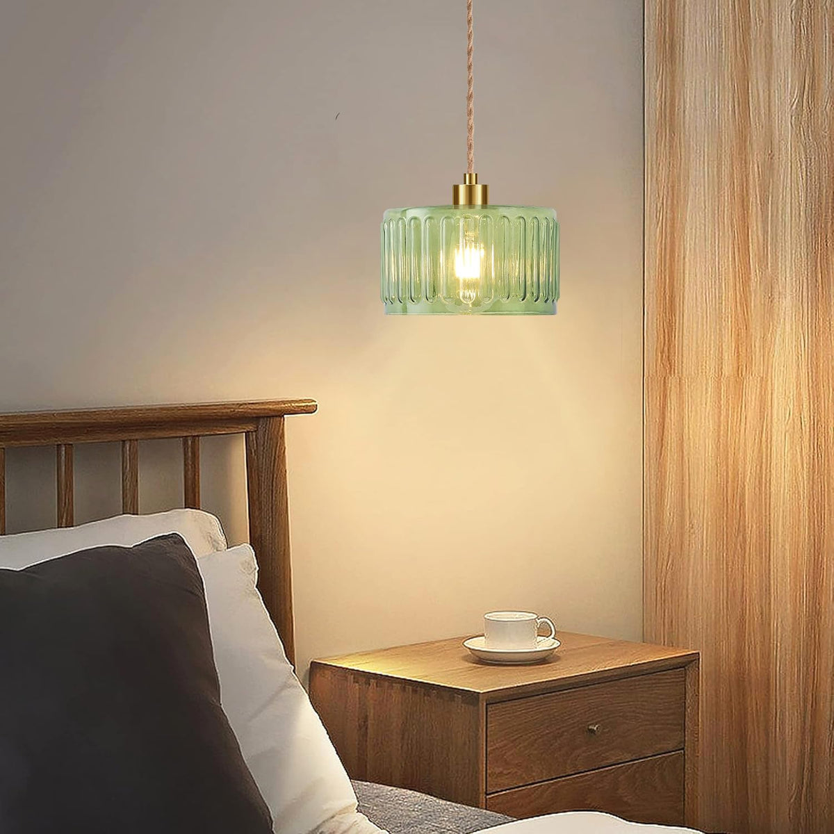 Plug in Pendant Light Hanging Lights with Plug in Cord Boho Hanging Lamp Glass Gold Mid Century Modern Vintage Dimmable Green Flower Plug in Chandelier Ceiling Fixture for Living Room (Pendant Light-15)
