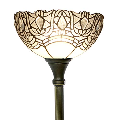 Tiffany Floor Lamp White Crystal Stained Glass Torchiere Light