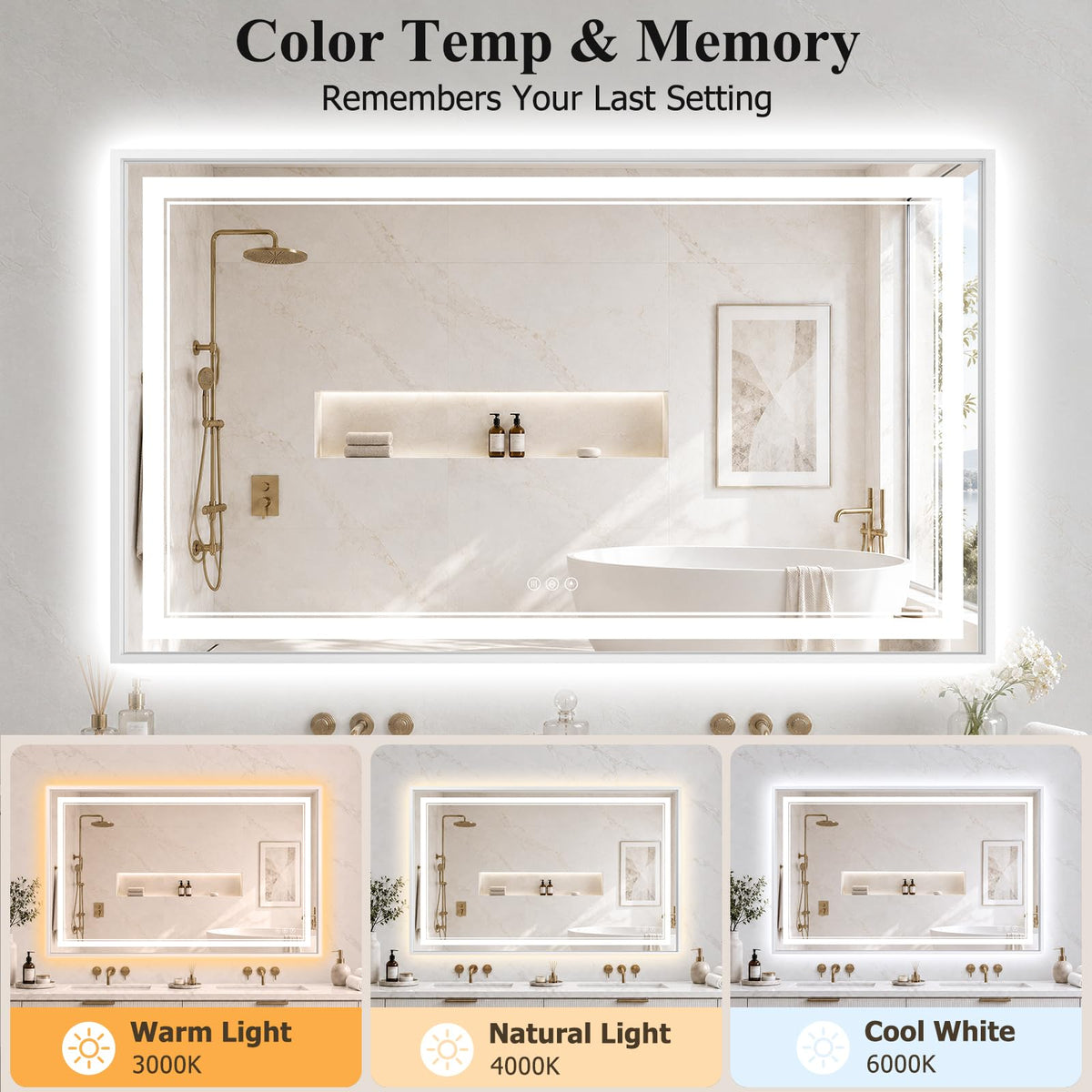 30"x60" LED Bathroom Mirror with Lights (White / 60"L x 30"W)