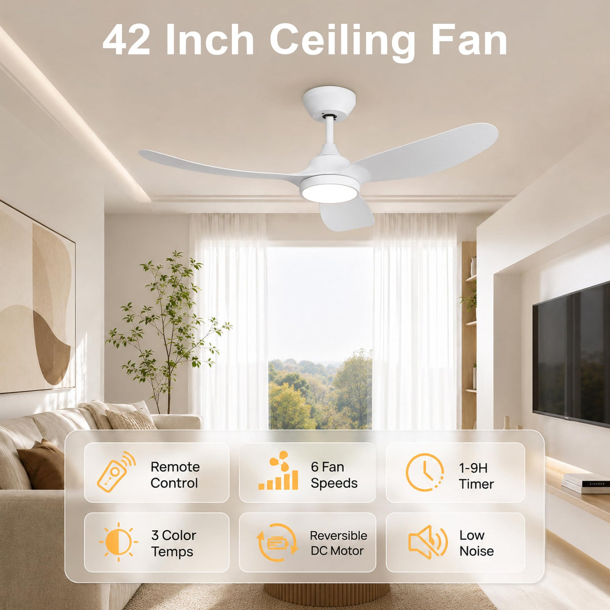 2 Pack 42 Inch Ceiling Fan with Lights (White / 42 inch)