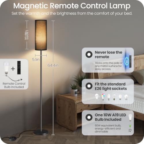 Dimmable Black Floor Lamp for Living Room with Remote and Foot Switch (Black)