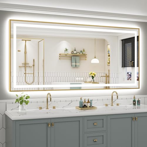 84x40 Inch LED Bathroom Mirror with Gold Frame (Backlit+front Lit With Gold Frame / 84"L x 40"W)