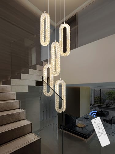 Modern Chandelier 5 Rings Silver Chandelier Lighting Fixture High Ceiling Chandelier Suitable for Living Room Staircase Villa (Silver / 5 Rings)