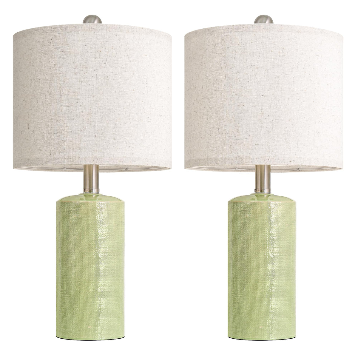Modern Ceramic Table lamp Set of 2 Small Farmhouse Bedside lamp (Light Green)