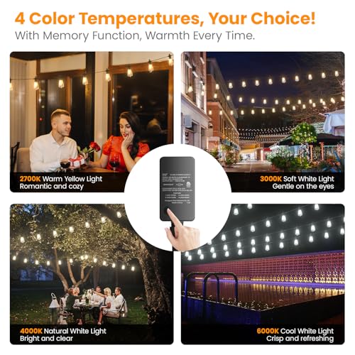 Outdoor String Lights for Patio (50FT Discolor)