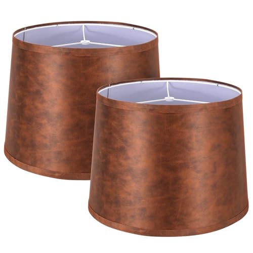 2pcs Drum Lampshades Large Brown Lamp Shades (Imitation Brown Cowhide 2)