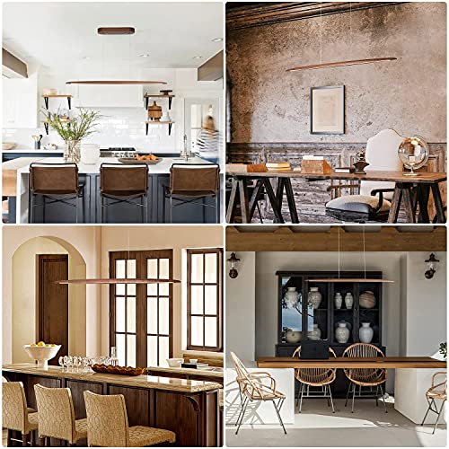 51" Wood Linear Pendant Light Wood Dining Room Light Fixture Modern Pool Table Lights Kitchen Island Lights for Dining Room Bar Kitchen Island Walnut Color (Walnut / 51in)
