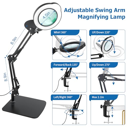 15X 30X Magnifying Glass with Light and Stand