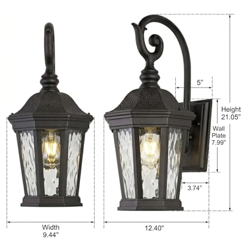 Black Exterior Wall Sconces (Black & Water Glass / 21 inch-Wall Lamp)