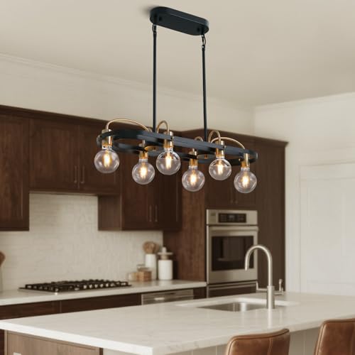 6 Lights Rectangular Chandelier (Black)