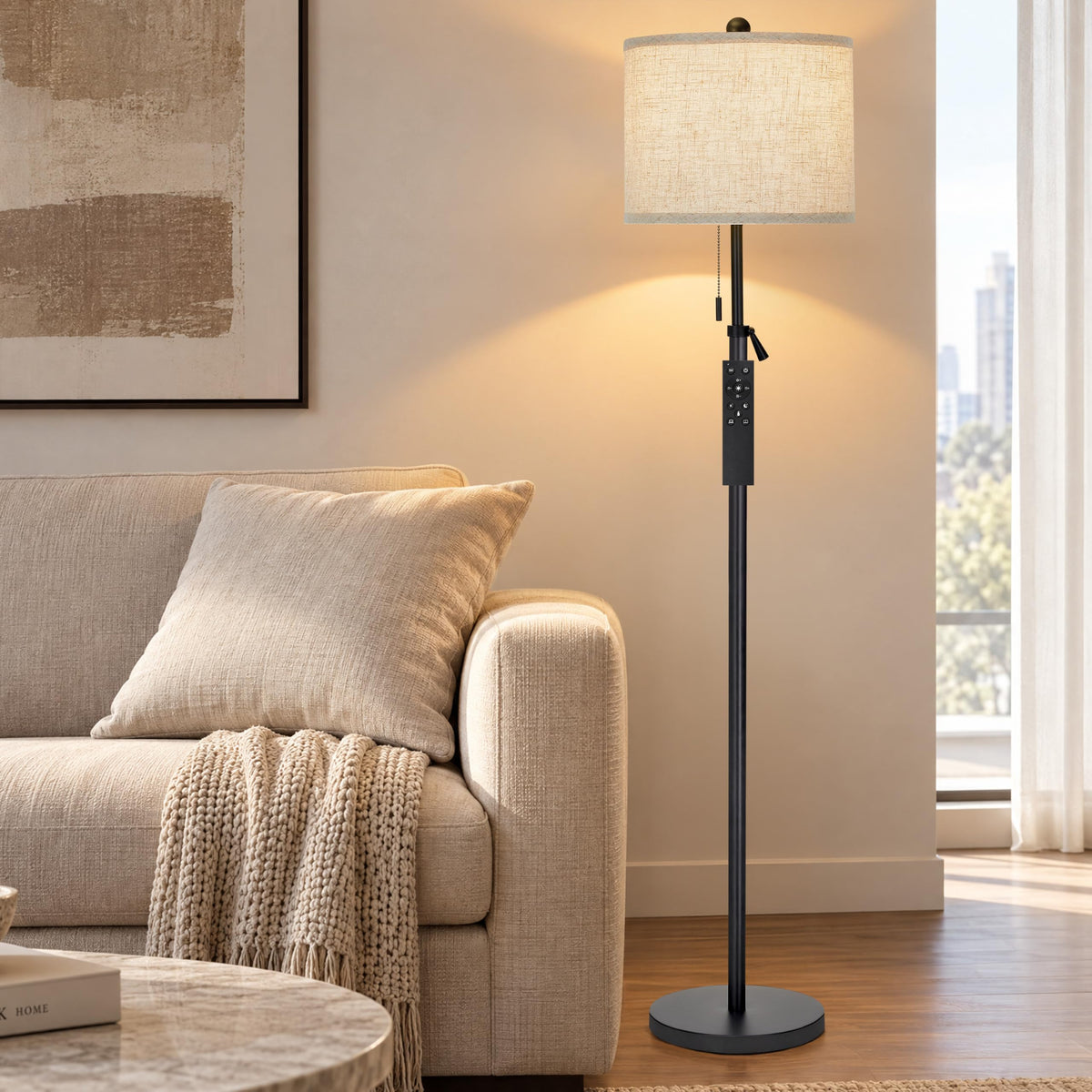 61 69" Adjustable Floor Lamp  with Remote and Stepless Dimmable Bulb (Black)