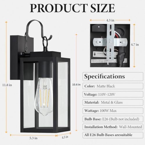 11.8" Dusk to Dawn Outdoor Wall Light (11.8'' 1 PACK / Black)