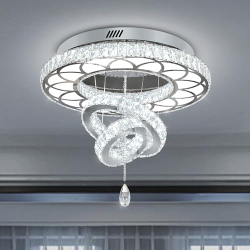 Dia 24" Crystal Chandelier Crystal Silver Ceiling Light Fixtures LED Flush Mount Ceiling Light for Living Room Bedrooms Dining Room Dimmable 2700k 4500k 6000k (Silver / W:24inches)